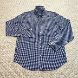 Nautica Button Down Shirt Mens Large Blue Check Long Sleeve Pocket Logo Cotton